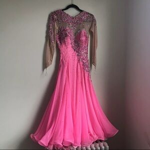 Randall Christensen Ballroom Gown Dance Dress DWTS Hot Pink Crystal Women’s 4-6